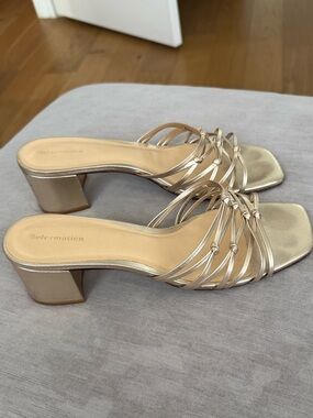 Reformation Soft Gold Strappy Low Block Heel Sandals -7.5